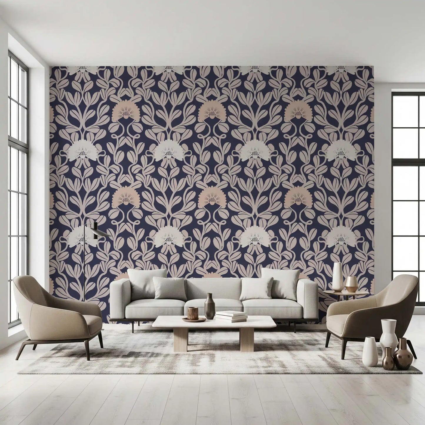 Midnight Flora Damask Wallpaper⁠
