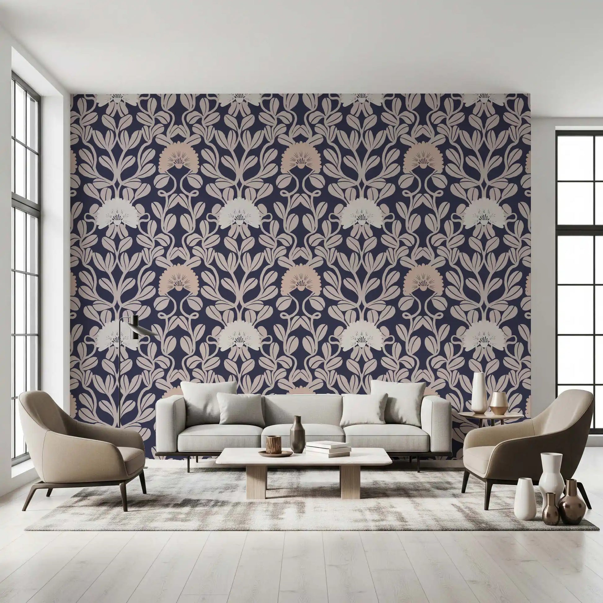 Midnight Flora Damask Wallpaper⁠