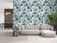 Vintage Indigo Wildflower Garden Pattern Wallpaper⁠