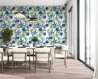 Vintage Indigo Wildflower Garden Pattern Wallpaper⁠