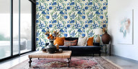 Vintage Indigo Wildflower Garden Pattern Wallpaper⁠