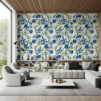 Vintage Indigo Wildflower Garden Pattern Wallpaper⁠