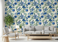 Vintage Indigo Wildflower Garden Pattern Wallpaper⁠