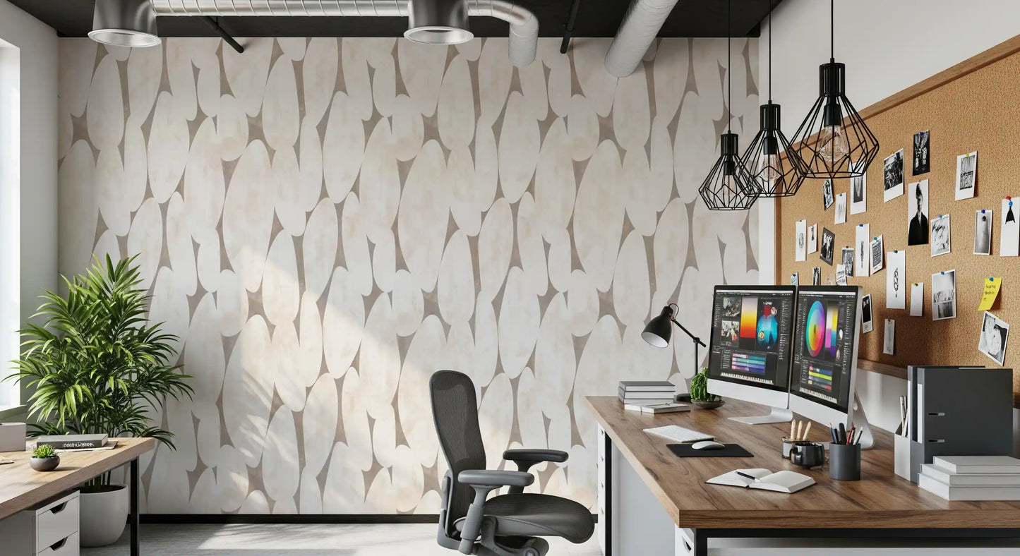 Abstract Cream and Taupe Geometric Shapes Wallpaper⁠