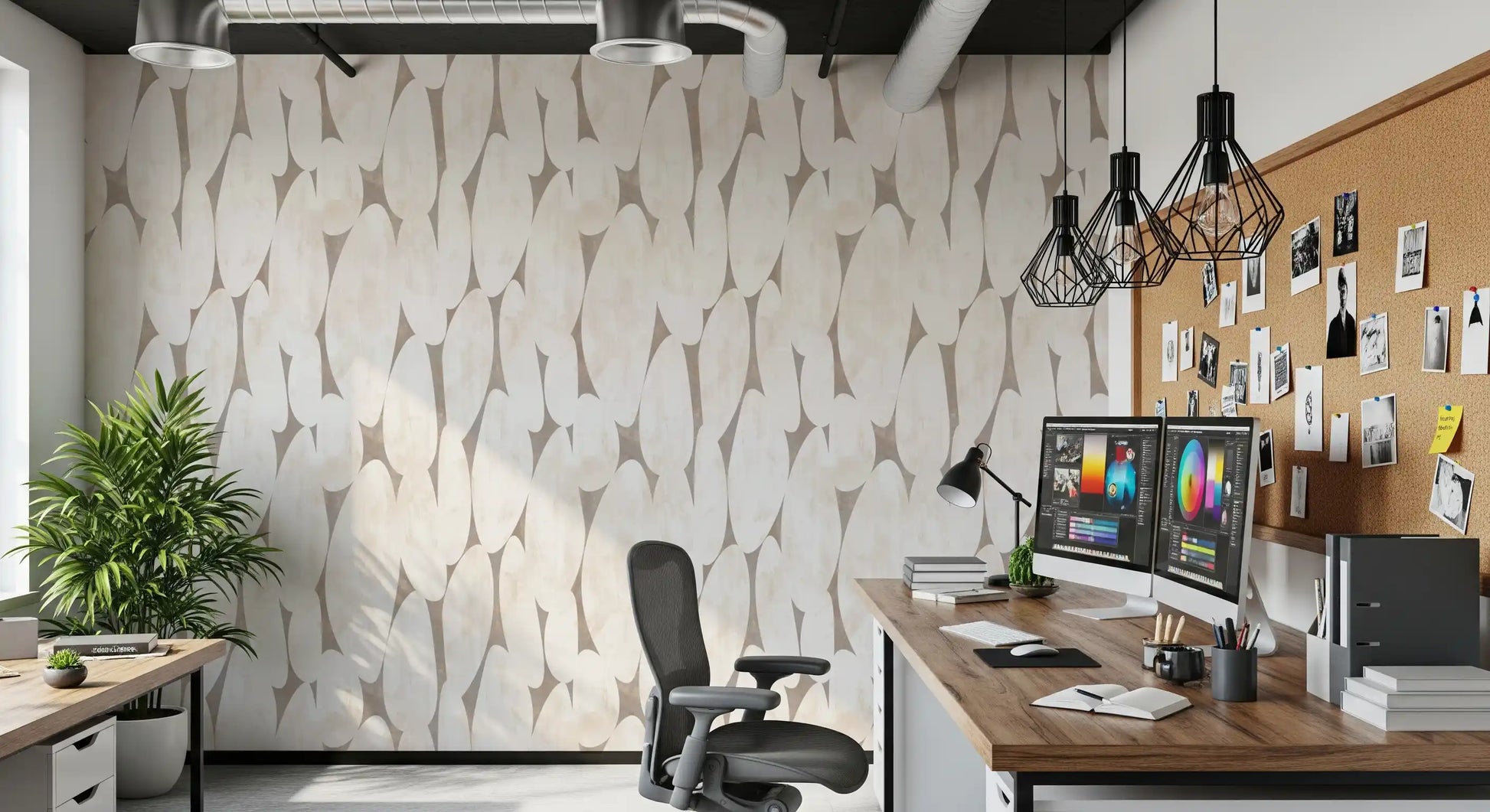 Abstract Cream and Taupe Geometric Shapes Wallpaper⁠