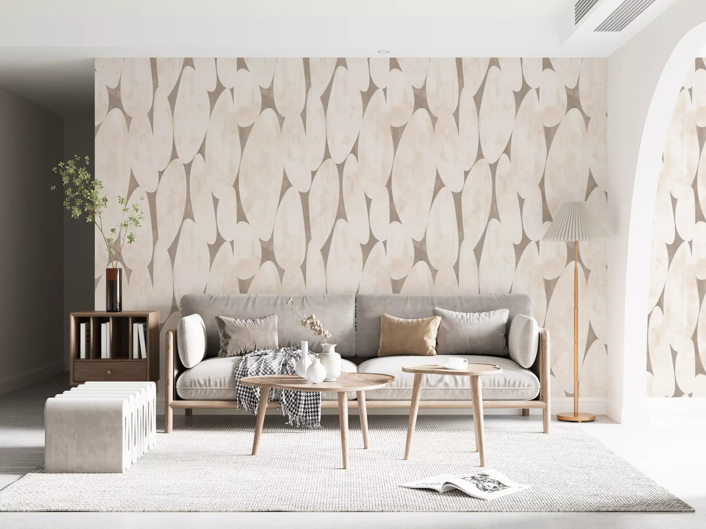 Abstract Cream and Taupe Geometric Shapes Wallpaper⁠