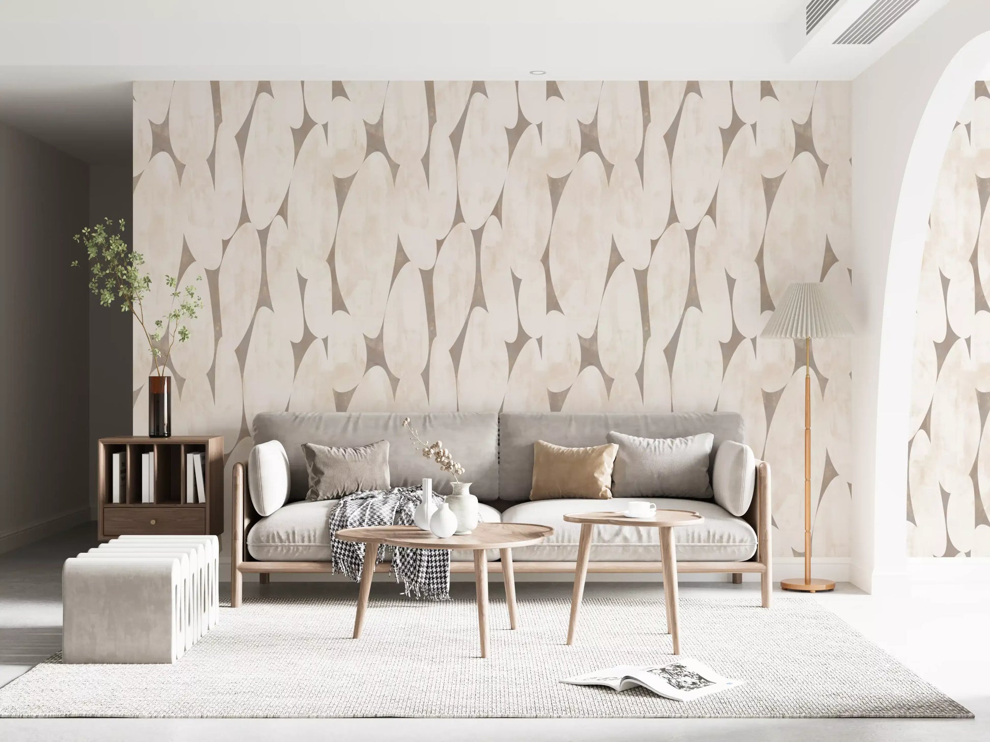 Abstract Cream and Taupe Geometric Shapes Wallpaper⁠