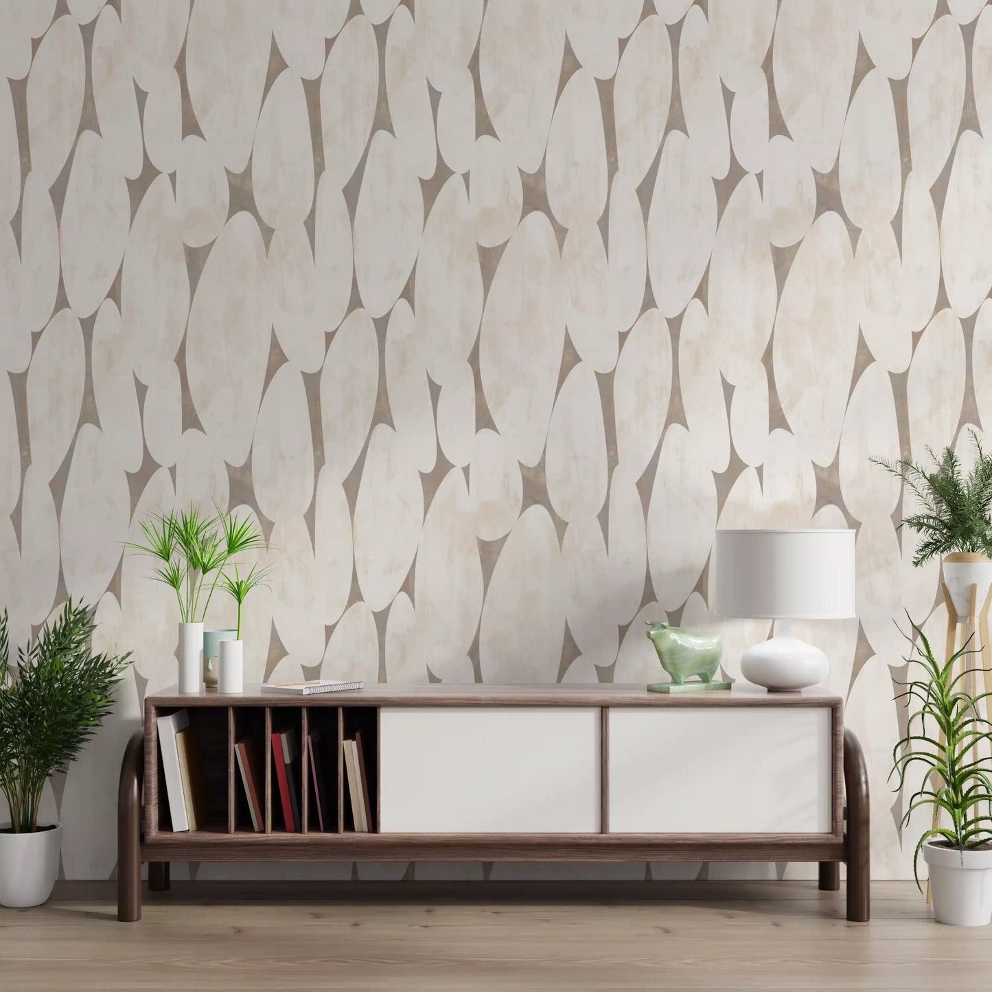 Abstract Cream and Taupe Geometric Shapes Wallpaper⁠