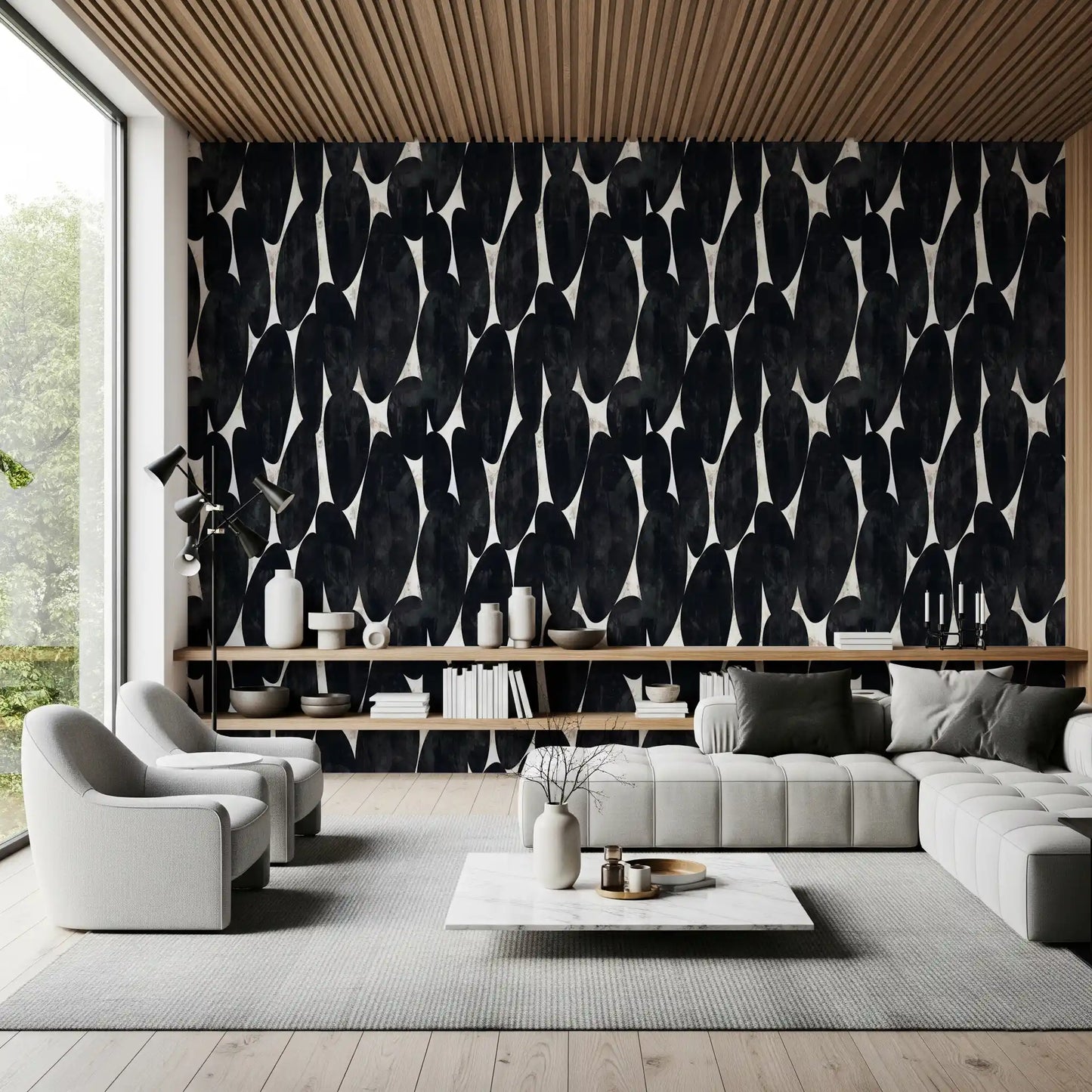Dark Charcoal Sculptural Forms Wallpaper⁠