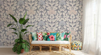 Grey and Cream Damask Floral Wallpaper⁠