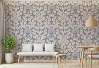 Grey and Cream Damask Floral Wallpaper⁠