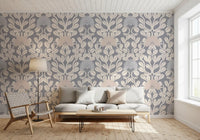 Grey and Cream Damask Floral Wallpaper⁠