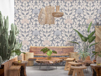 Grey and Cream Damask Floral Wallpaper⁠