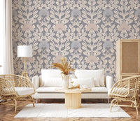 Grey and Cream Damask Floral Wallpaper⁠