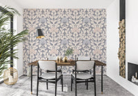 Grey and Cream Damask Floral Wallpaper⁠