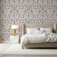 Grey and Cream Damask Floral Wallpaper⁠