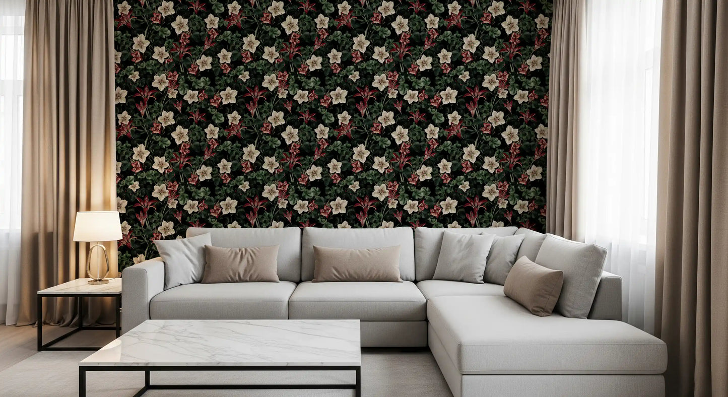 Midnight Garden Botanical Bloom Wallpaper⁠