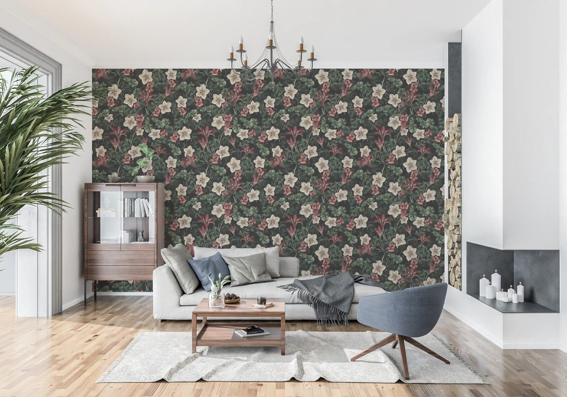 Midnight Garden Botanical Bloom Wallpaper⁠