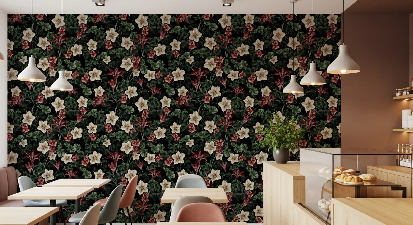 Midnight Garden Botanical Bloom Wallpaper⁠
