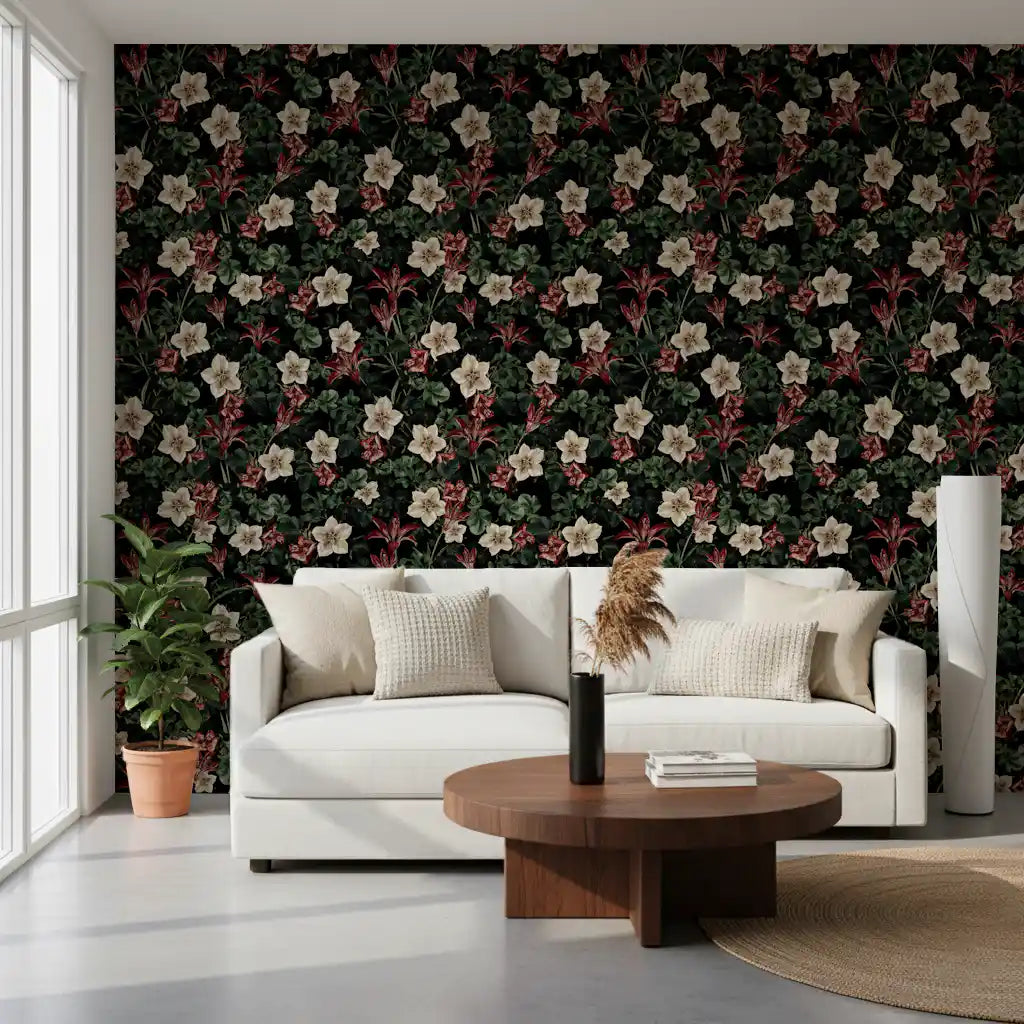 Midnight Garden Botanical Bloom Wallpaper⁠