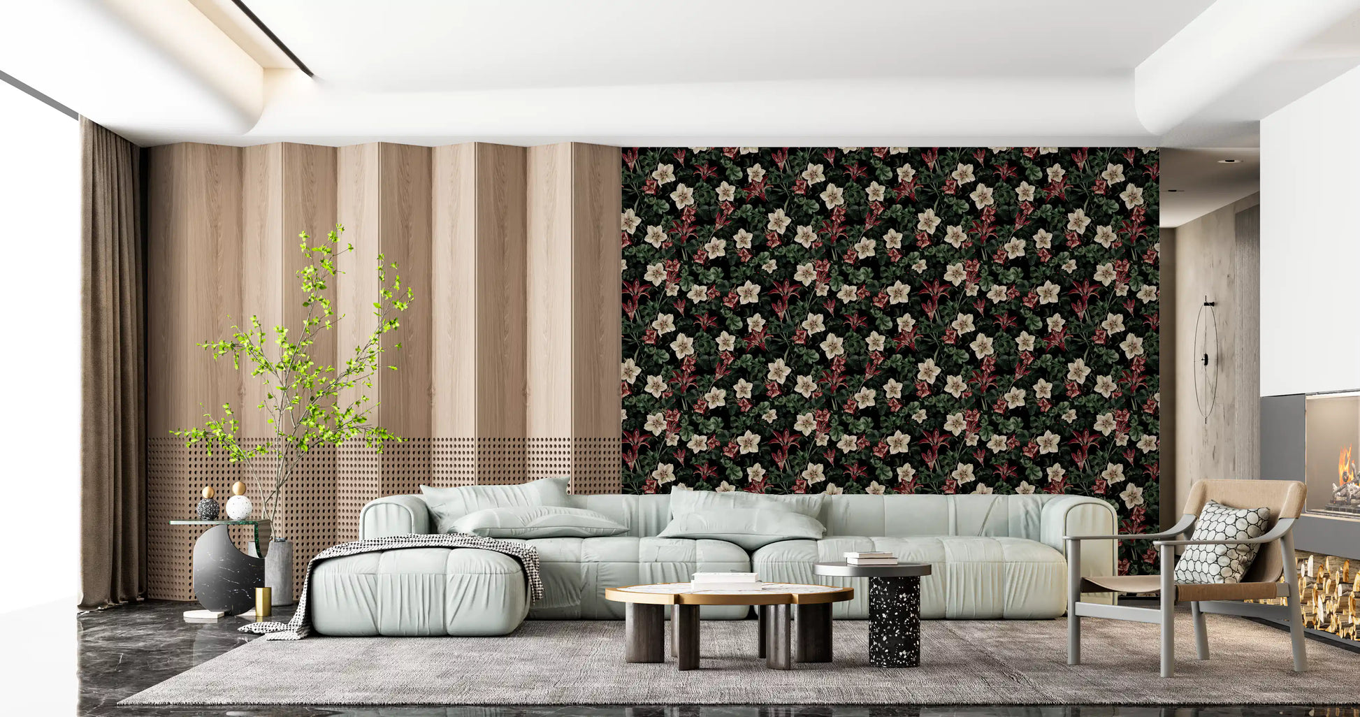 Midnight Garden Botanical Bloom Wallpaper⁠