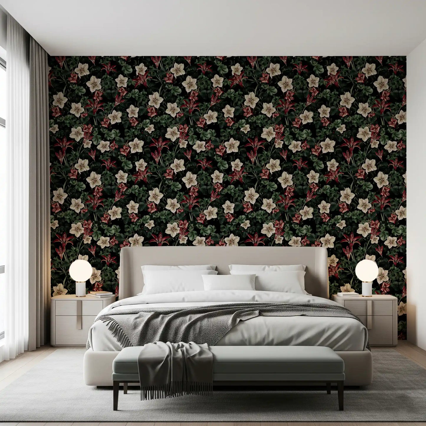 Midnight Garden Botanical Bloom Wallpaper⁠