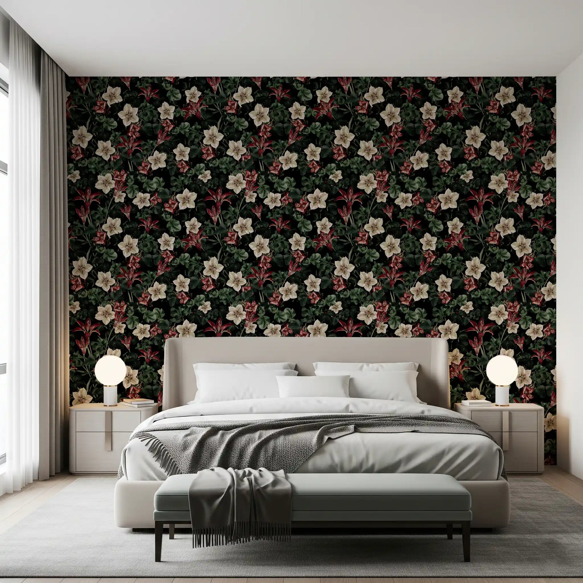 Midnight Garden Botanical Bloom Wallpaper⁠