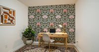 Sage and Blush Botanical Damask Wallpaper⁠
