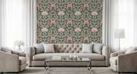 Sage and Blush Botanical Damask Wallpaper⁠