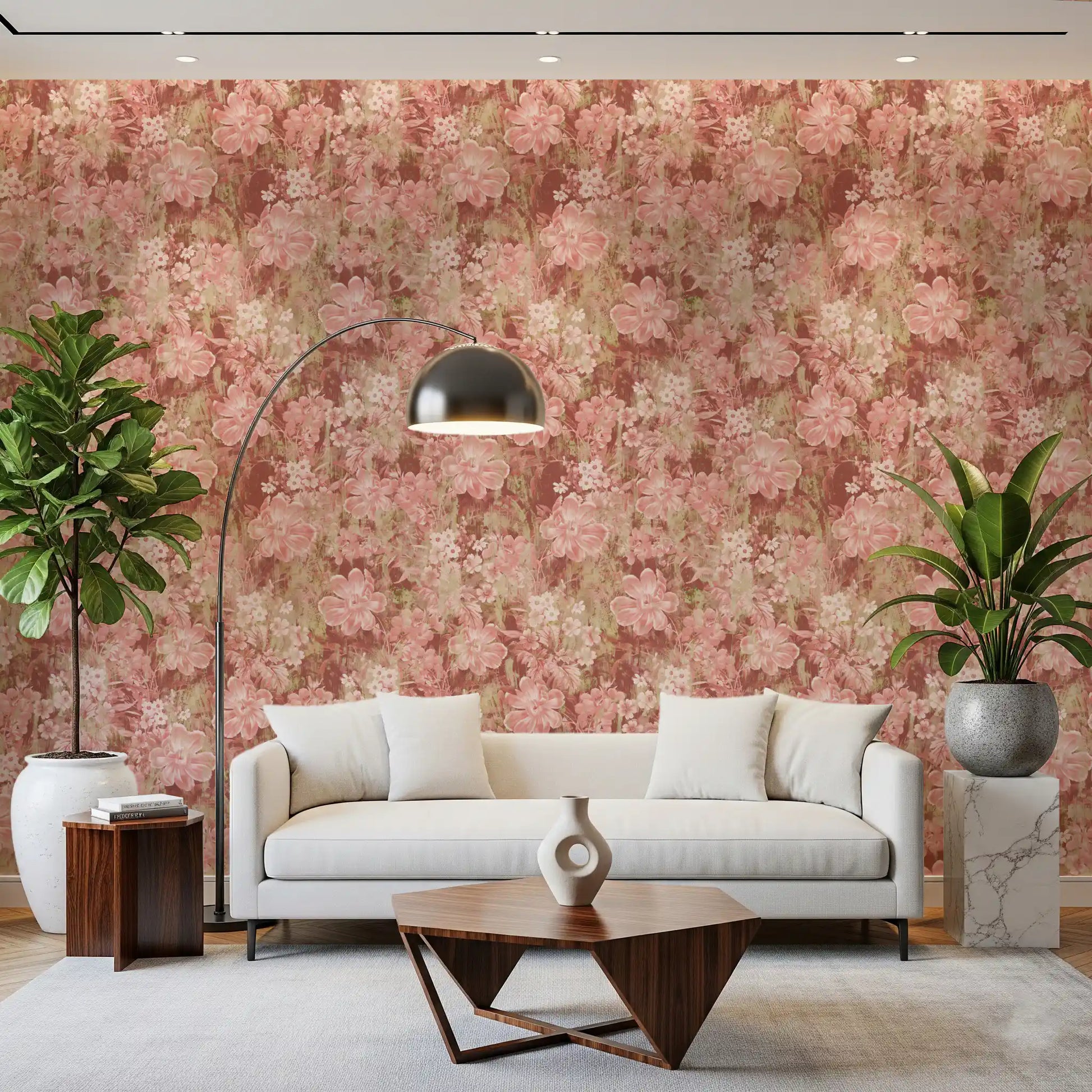 Rustic Terracotta Floral Bloom Wallpaper⁠