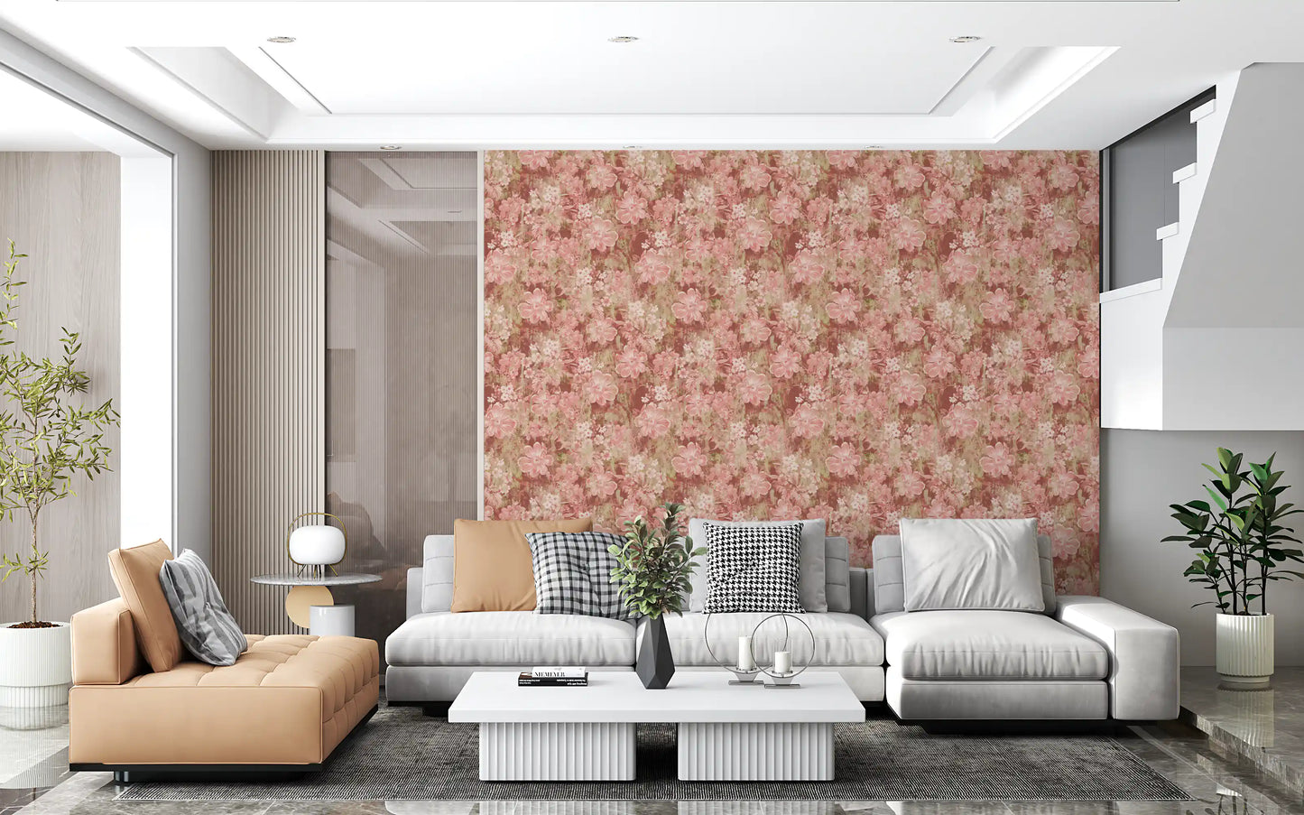 Rustic Terracotta Floral Bloom Wallpaper⁠