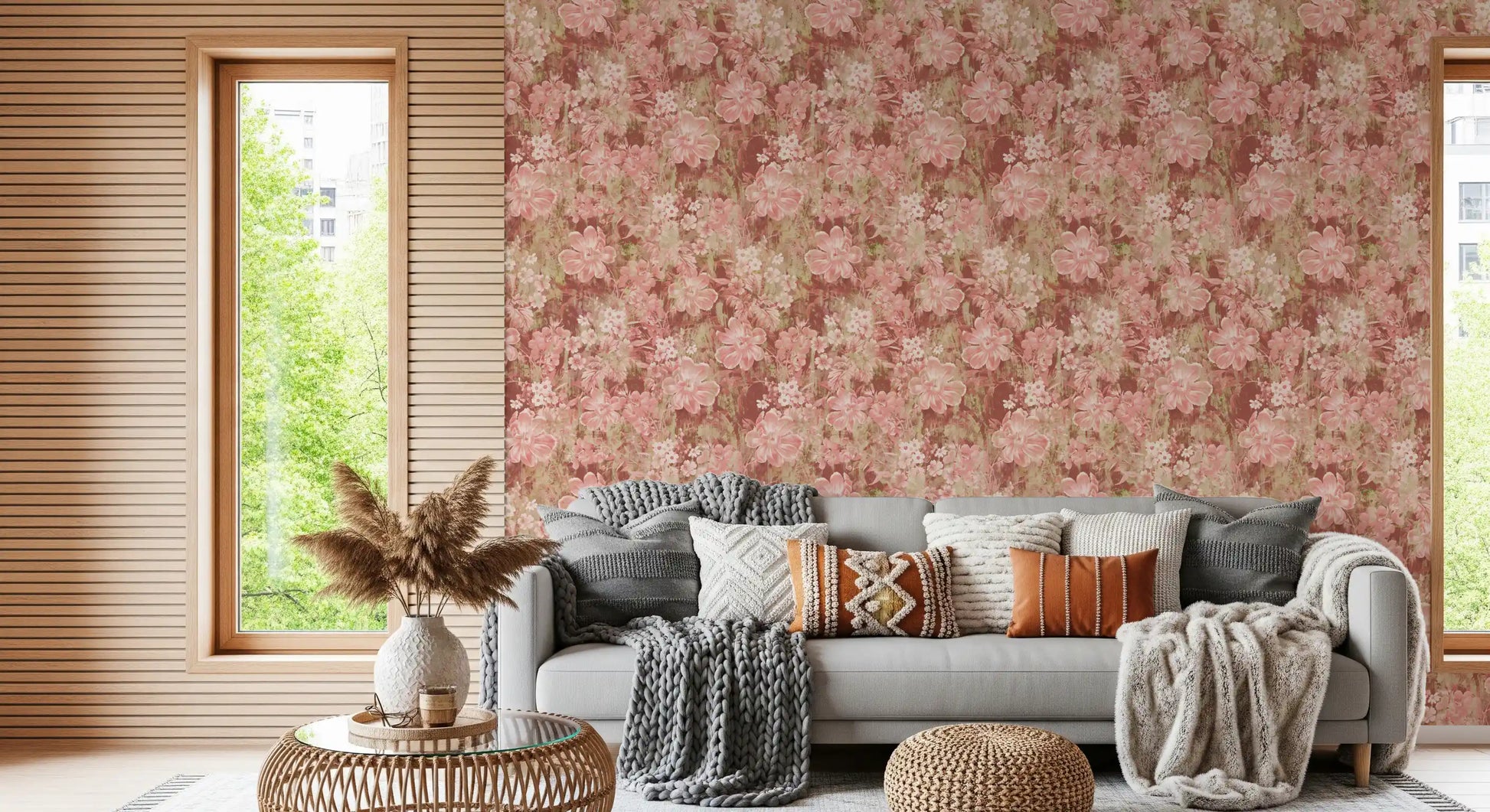 Rustic Terracotta Floral Bloom Wallpaper⁠