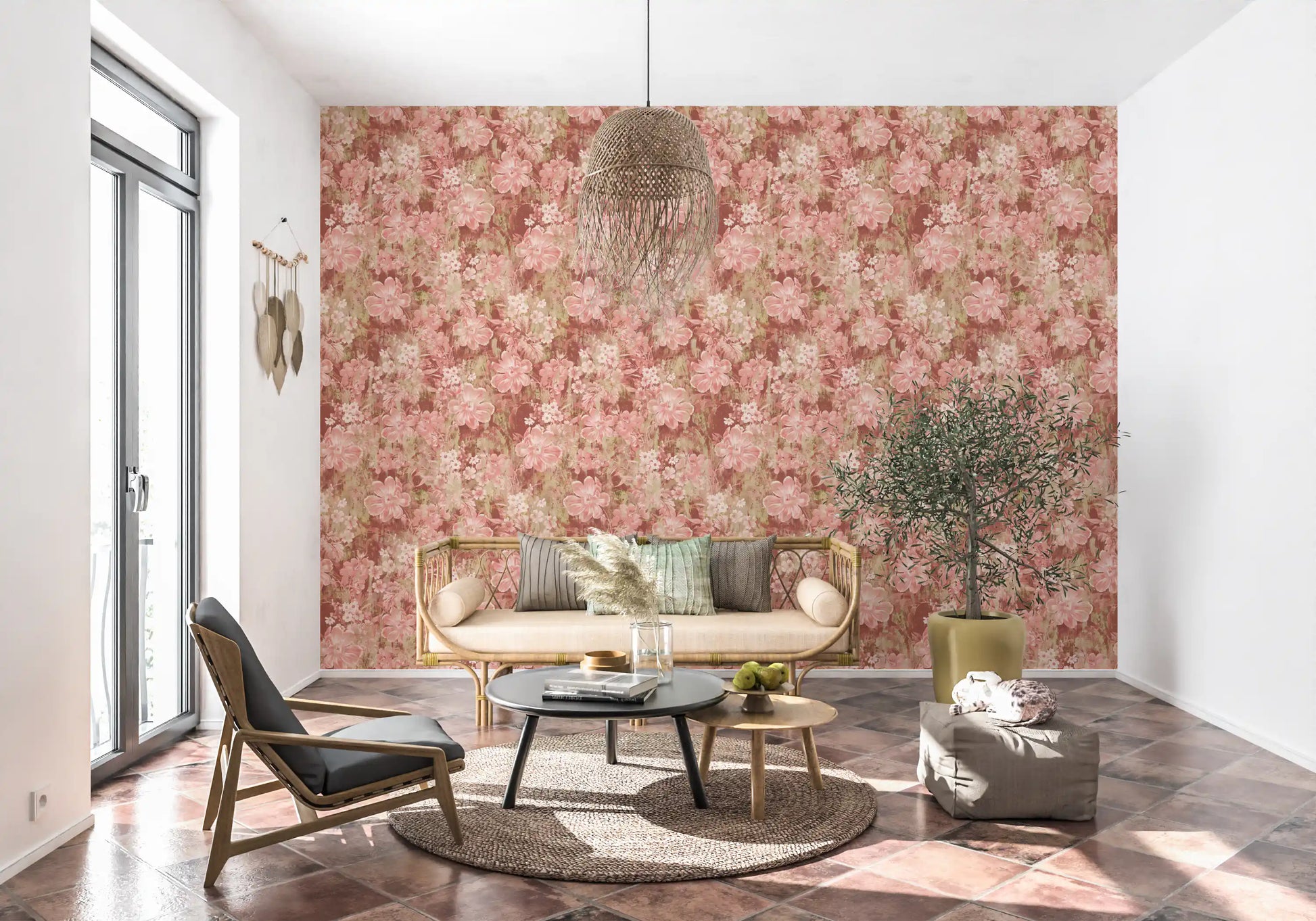 Rustic Terracotta Floral Bloom Wallpaper⁠