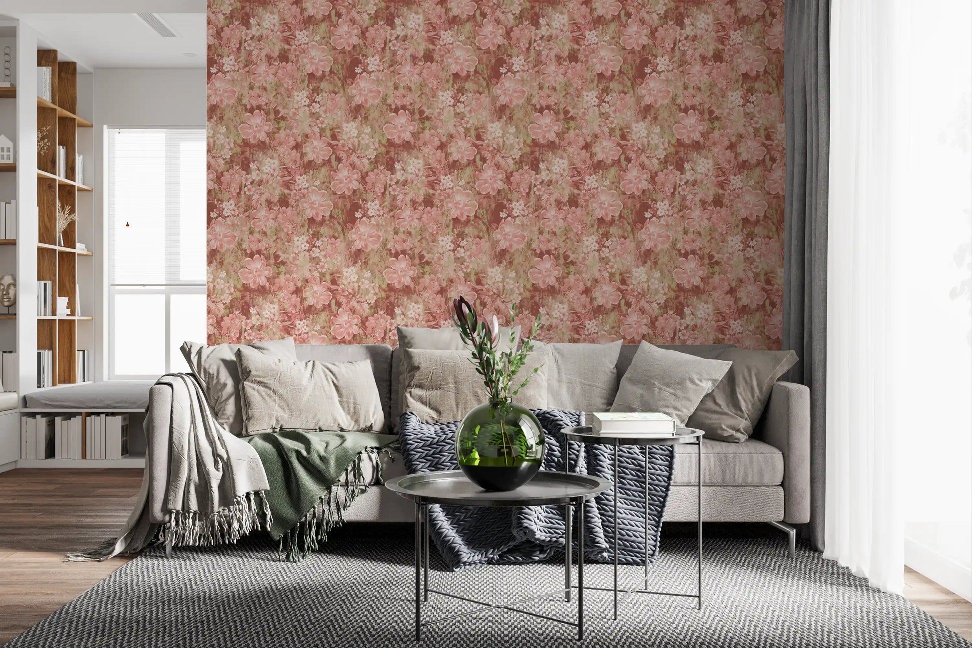 Rustic Terracotta Floral Bloom Wallpaper⁠