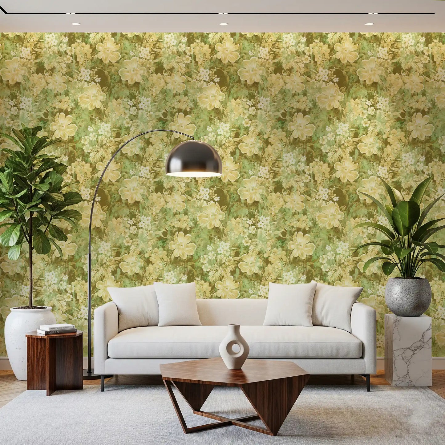 Verdant Floral Texture Motif Wallpaper⁠