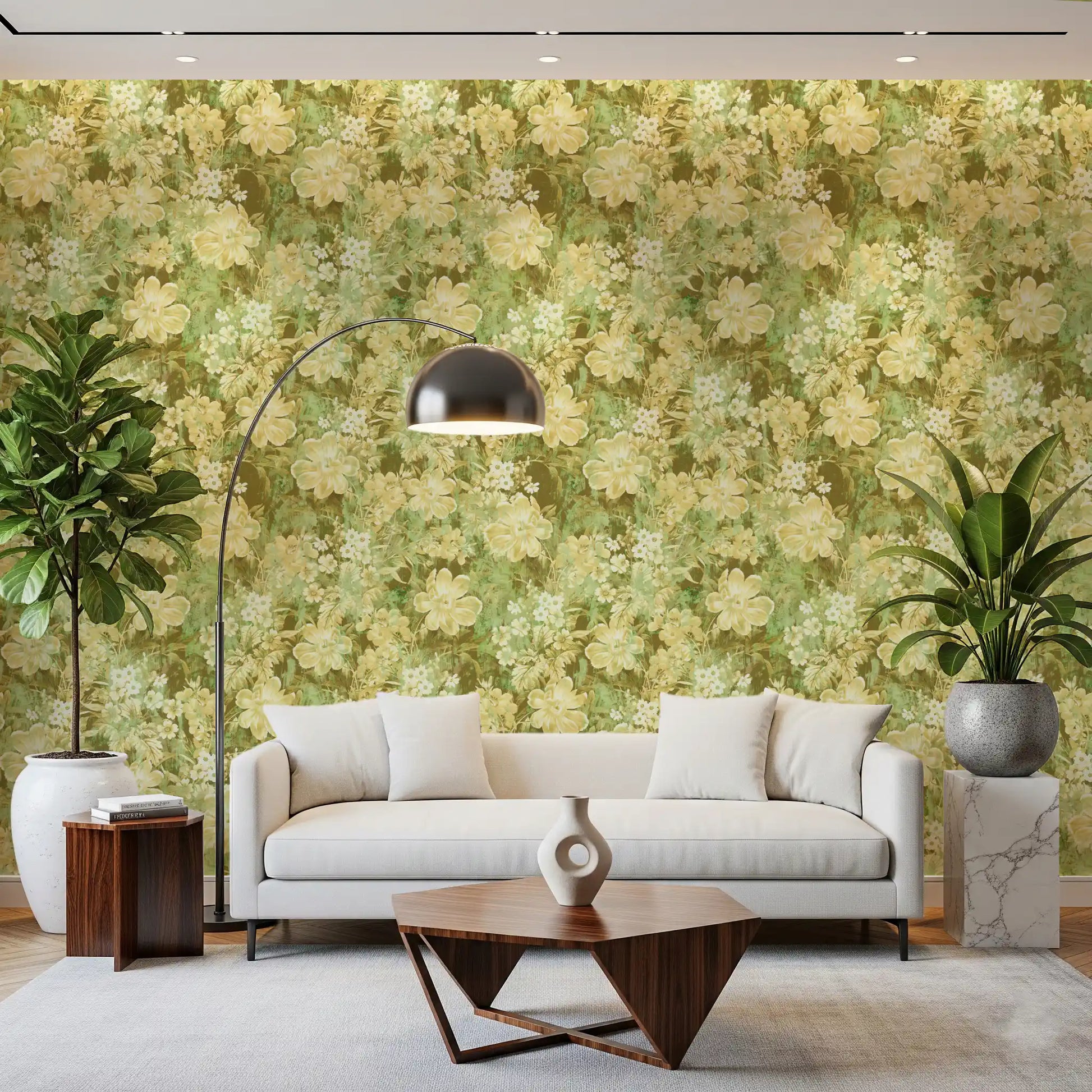 Verdant Floral Texture Motif Wallpaper⁠