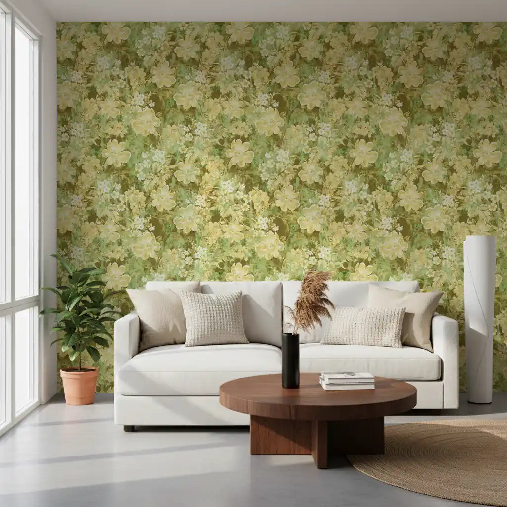 Verdant Floral Texture Motif Wallpaper⁠