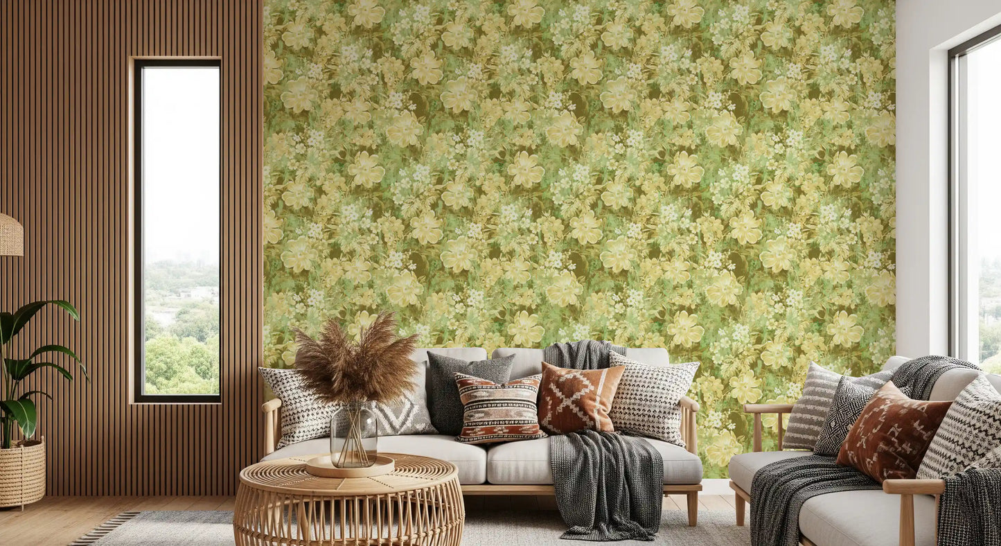 Verdant Floral Texture Motif Wallpaper⁠