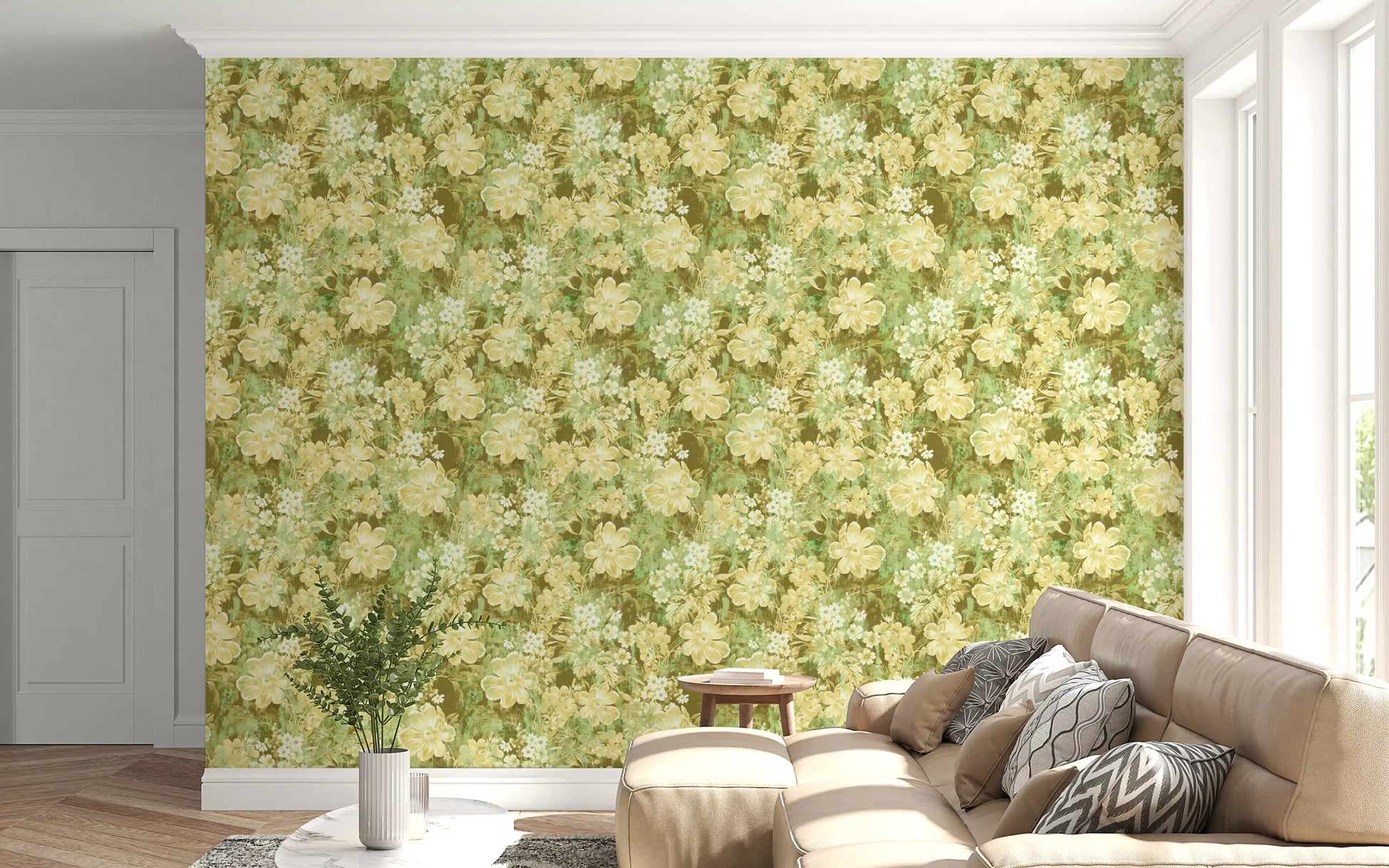 Verdant Floral Texture Motif Wallpaper⁠