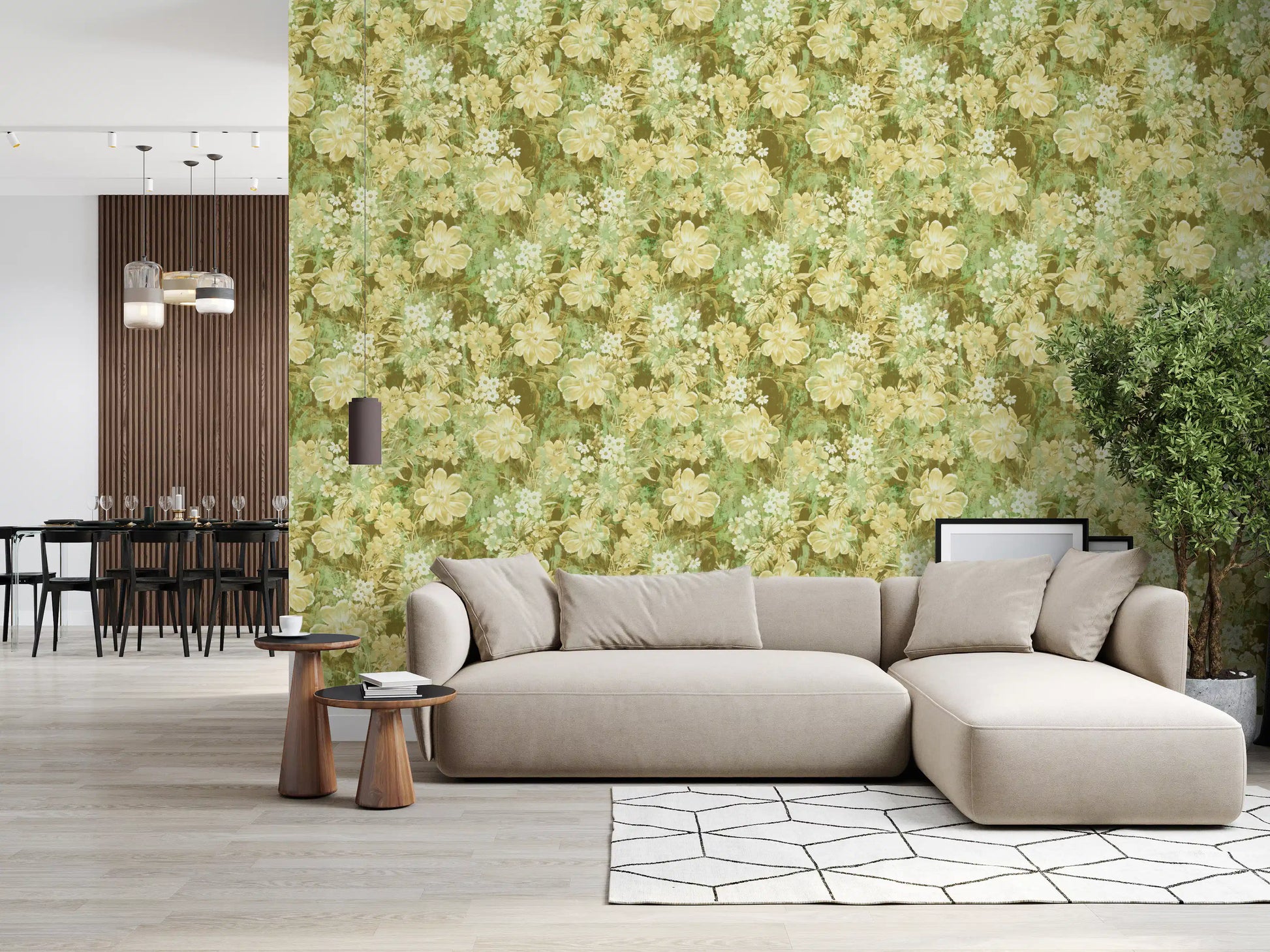 Verdant Floral Texture Motif Wallpaper⁠