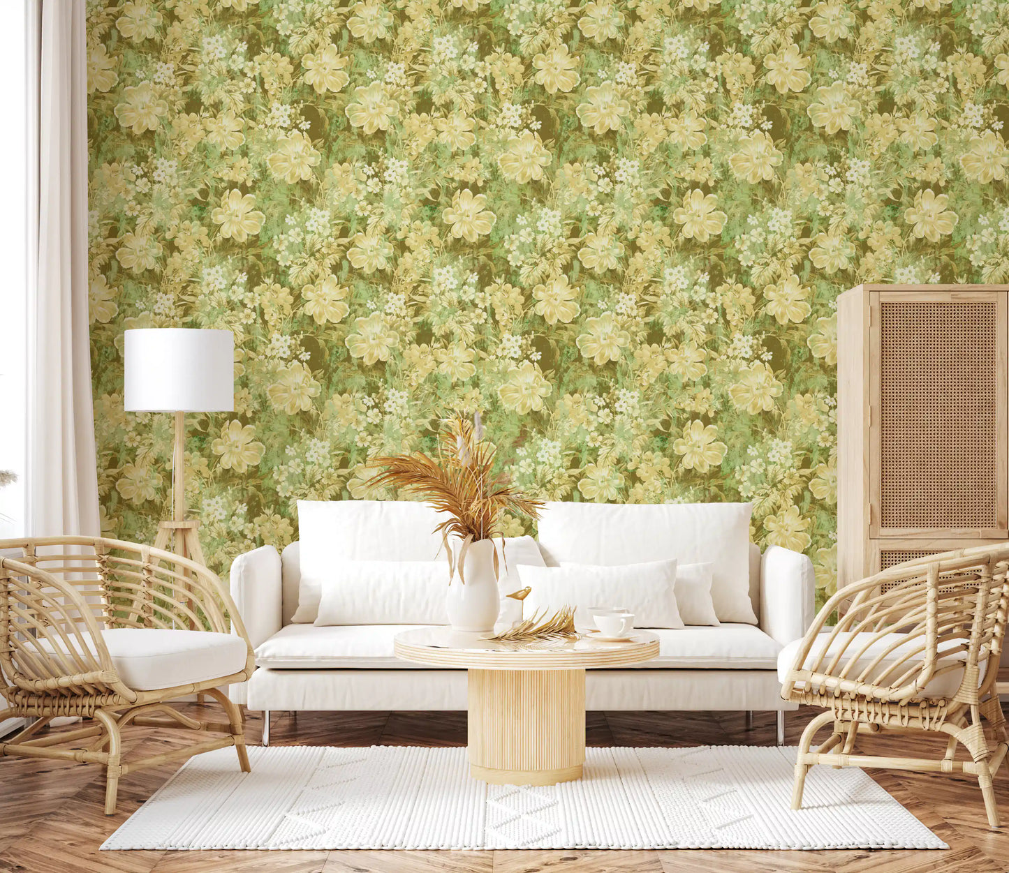Verdant Floral Texture Motif Wallpaper⁠
