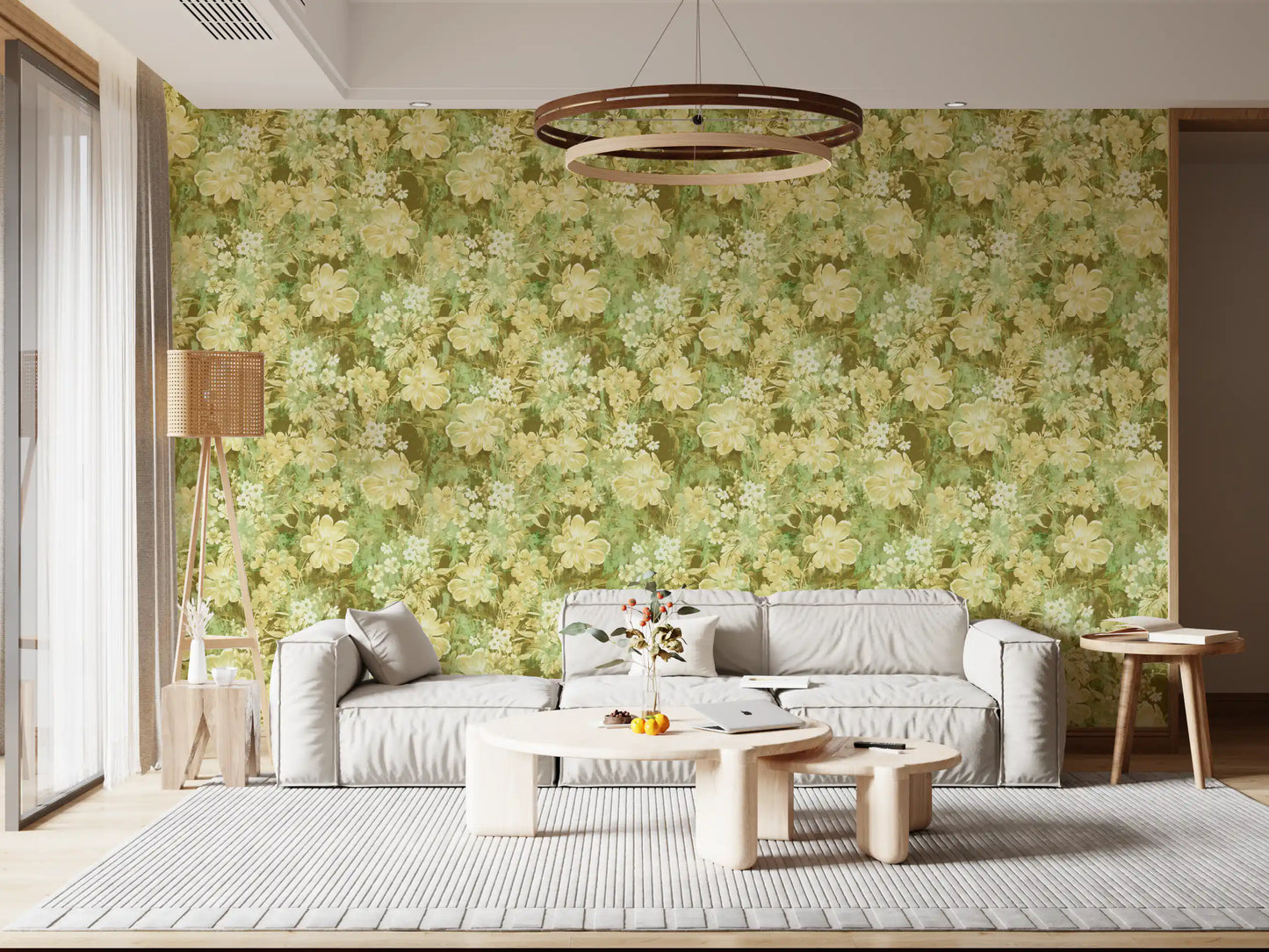 Verdant Floral Texture Motif Wallpaper⁠
