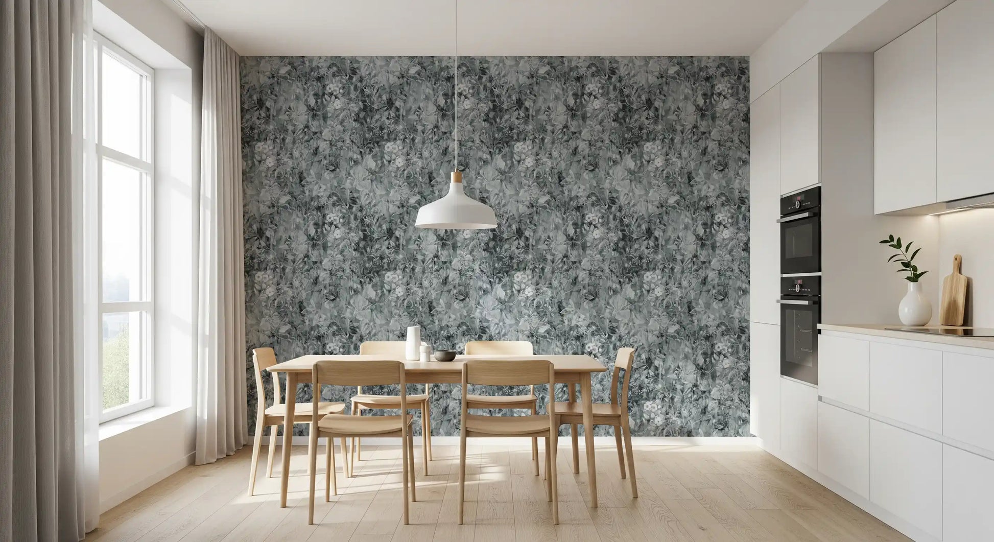 Monochrome Botanical Shadow Wallpaper⁠