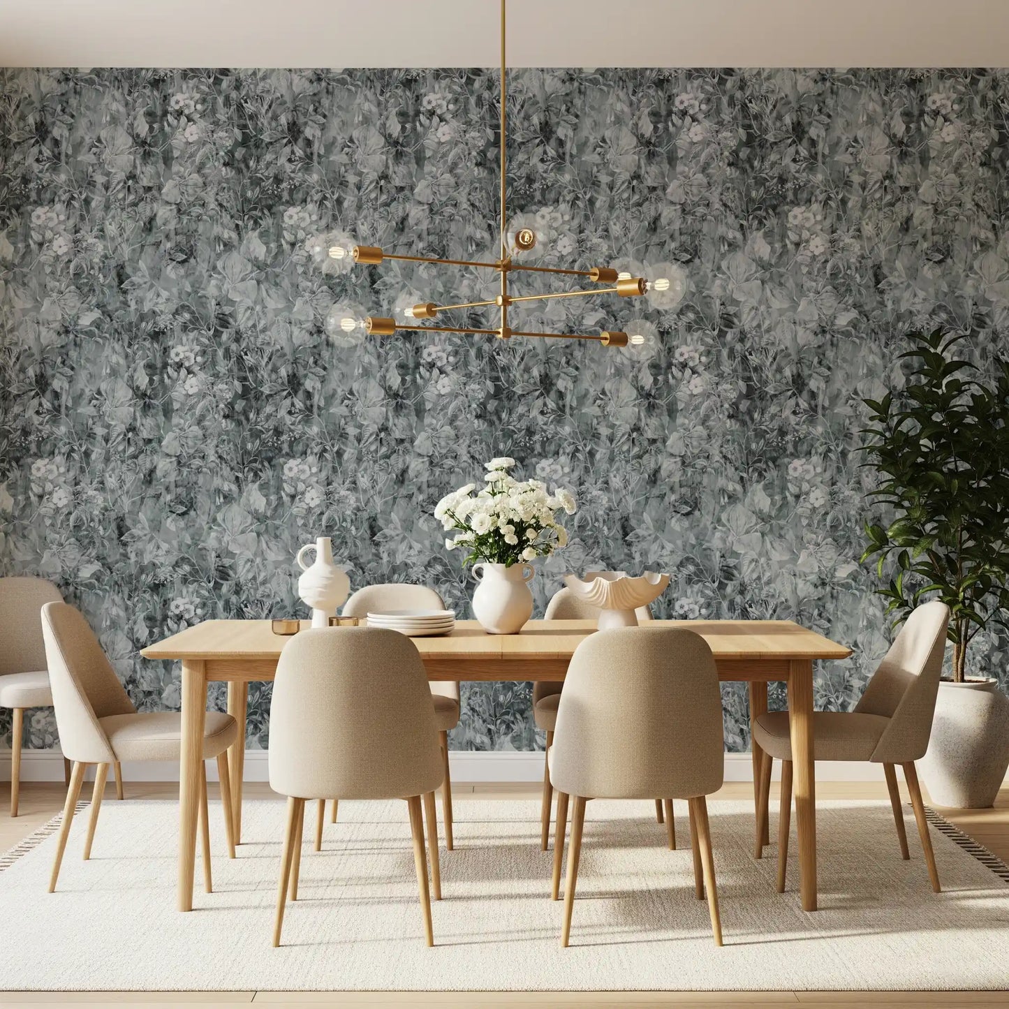 Monochrome Botanical Shadow Wallpaper⁠