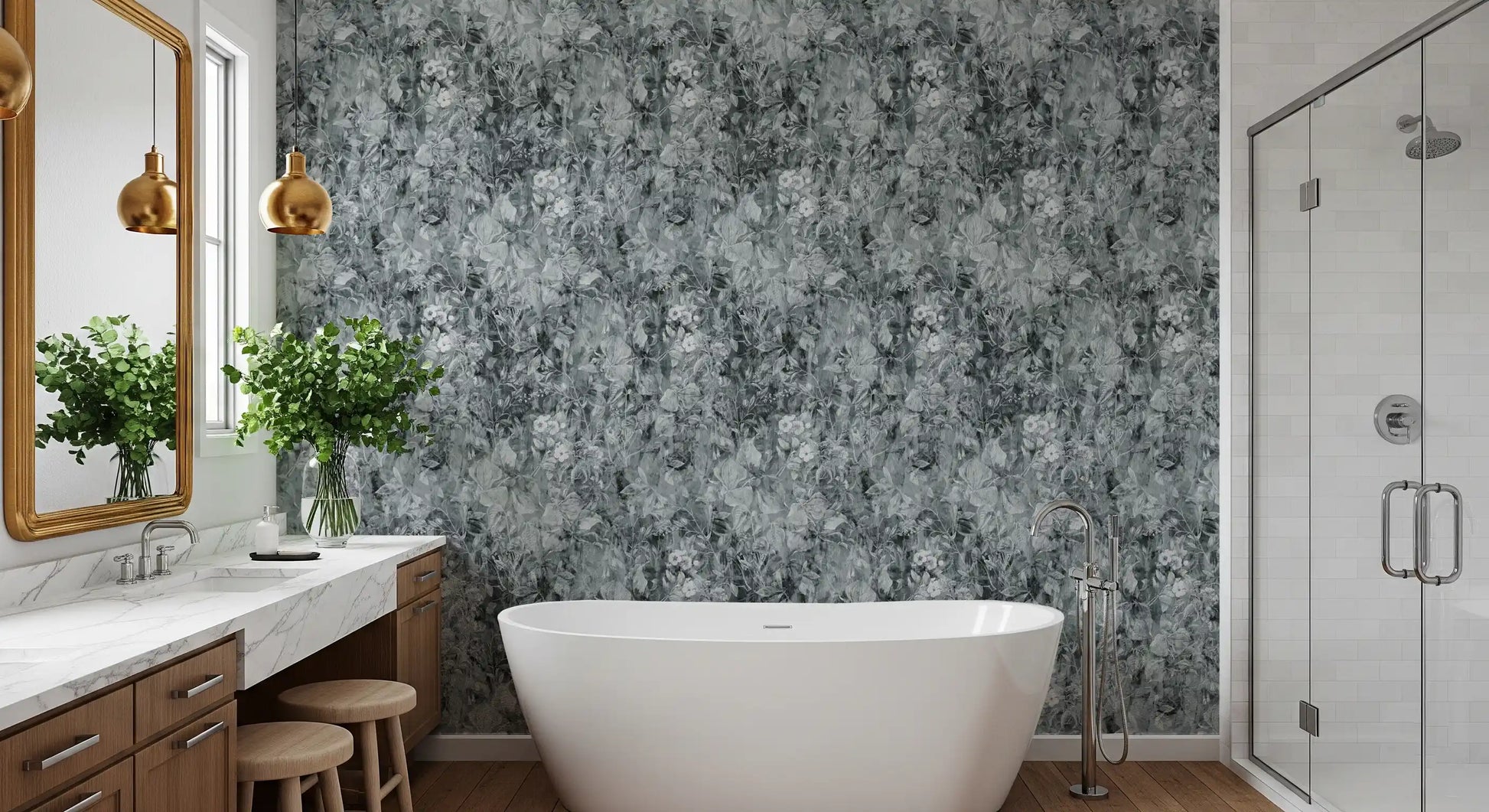 Monochrome Botanical Shadow Wallpaper⁠