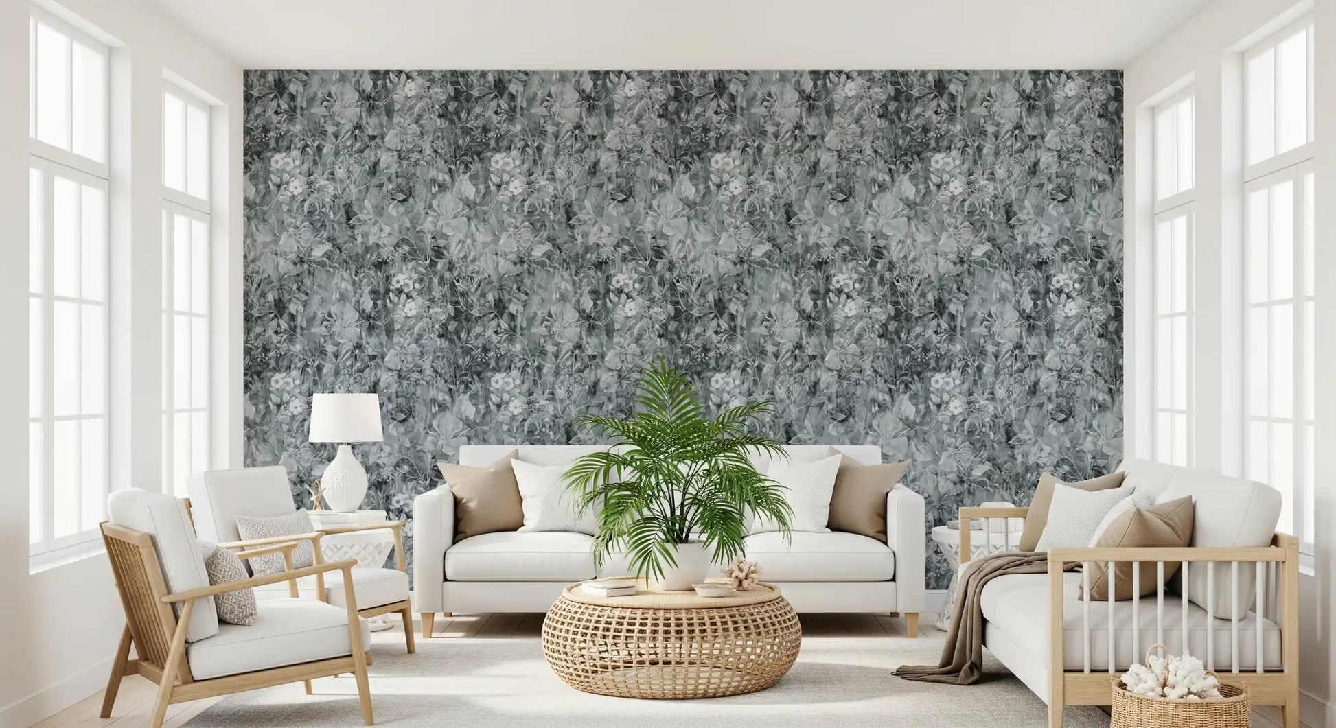 Monochrome Botanical Shadow Wallpaper⁠