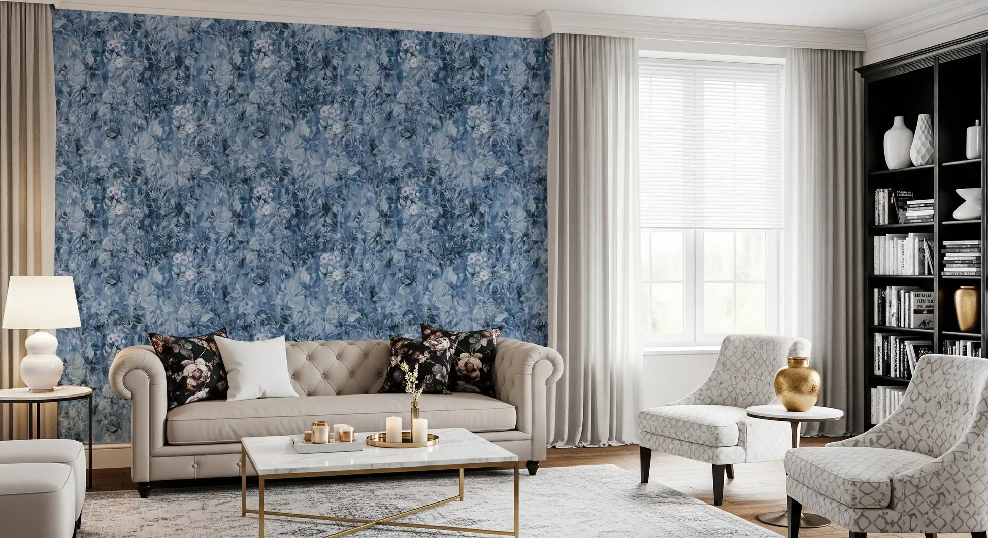 Indigo Botanical Brushstroke Wallpaper⁠