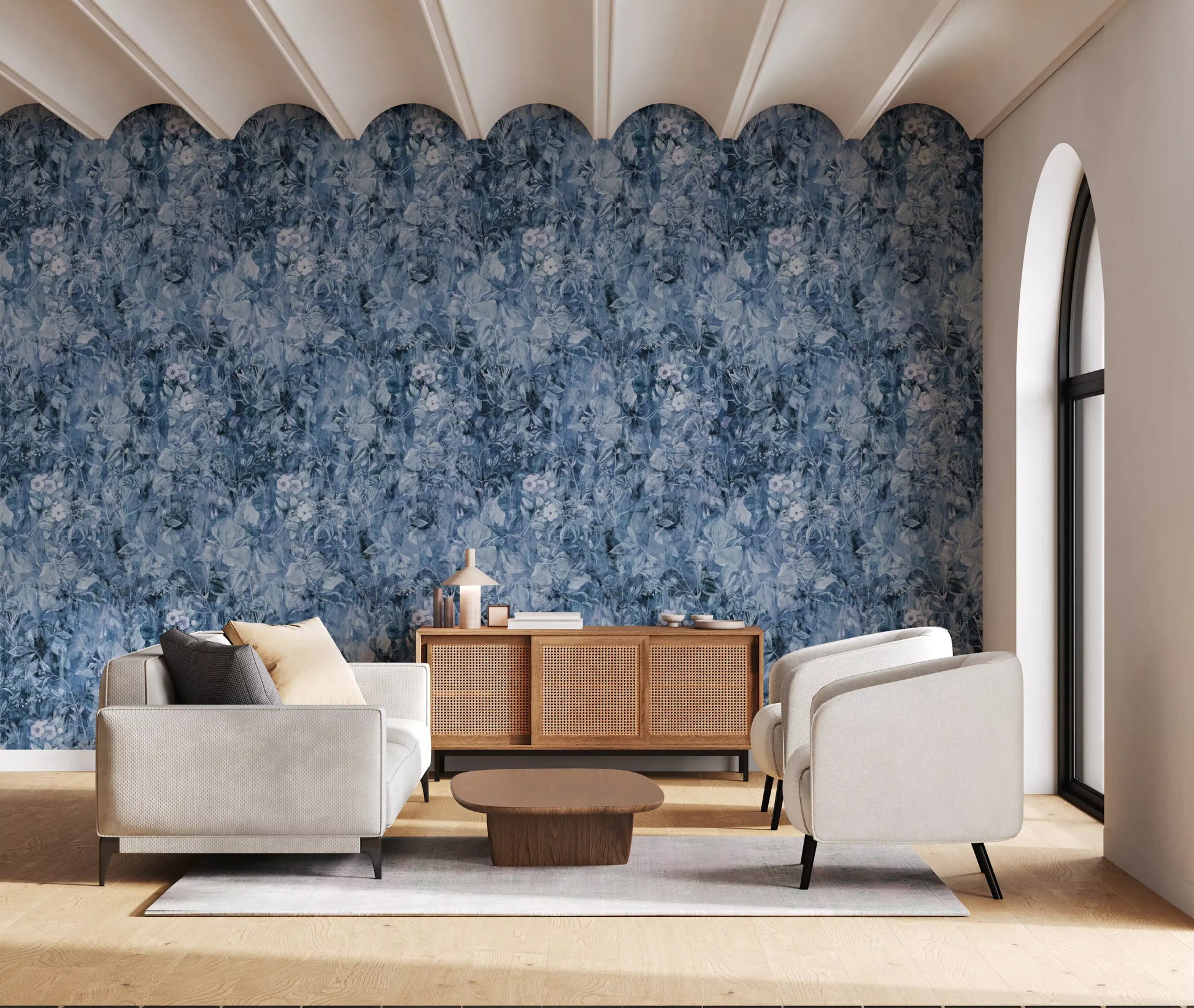 Indigo Botanical Brushstroke Wallpaper⁠