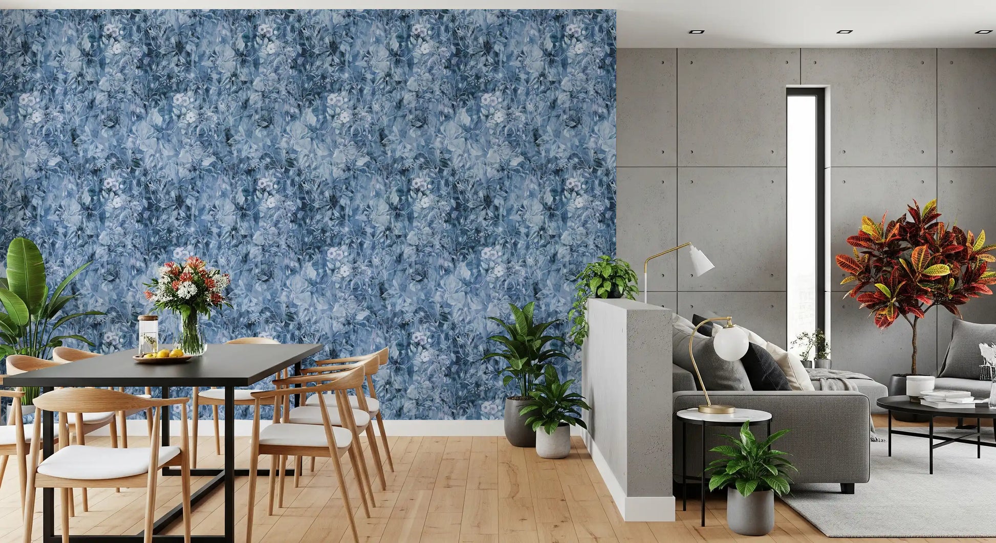 Indigo Botanical Brushstroke Wallpaper⁠