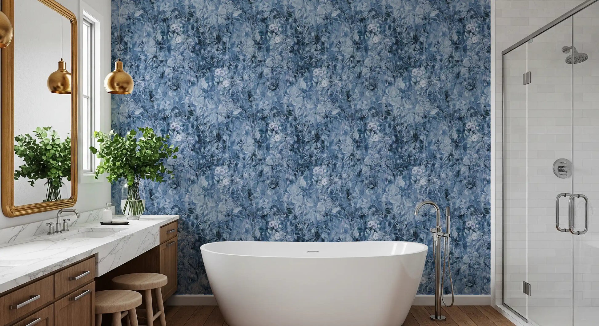 Indigo Botanical Brushstroke Wallpaper⁠